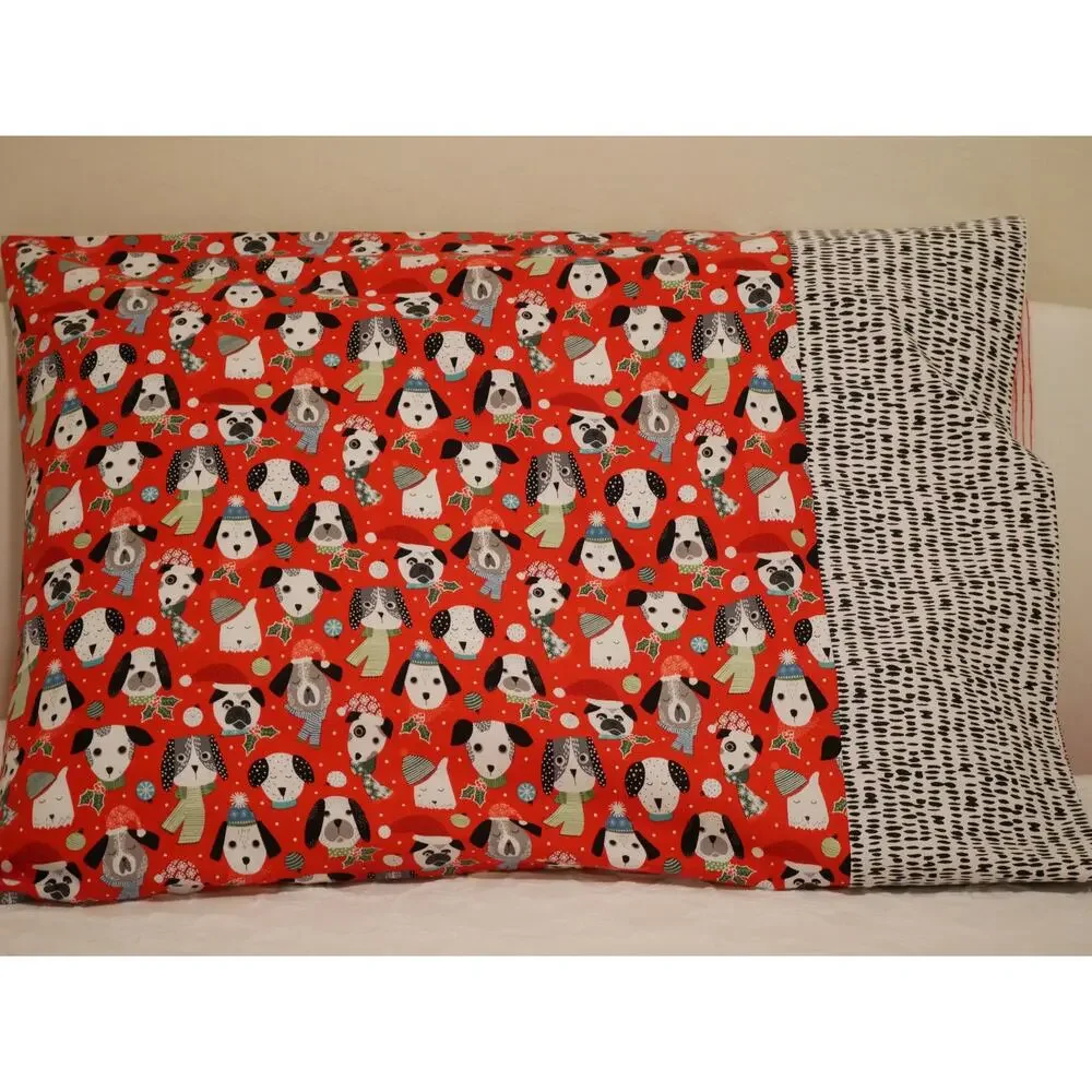 Handmade Santa Paws Pillowcases, Christmas Puppies, Standard Size